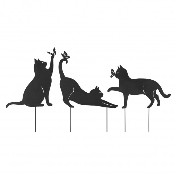 glitzhome Glitzhome 20.5"H Multi-functional 2-in-1 Set of 3 Black Metal Cat Silhouette Pick Décor (KD)