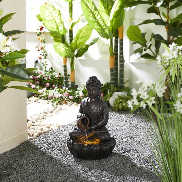 Glitzhome Glitzhome 20.5"H Zen-Style 2-Tiered Buddha Statue Polyresin Outdoor Fountain With Pump And LED Light (KD)