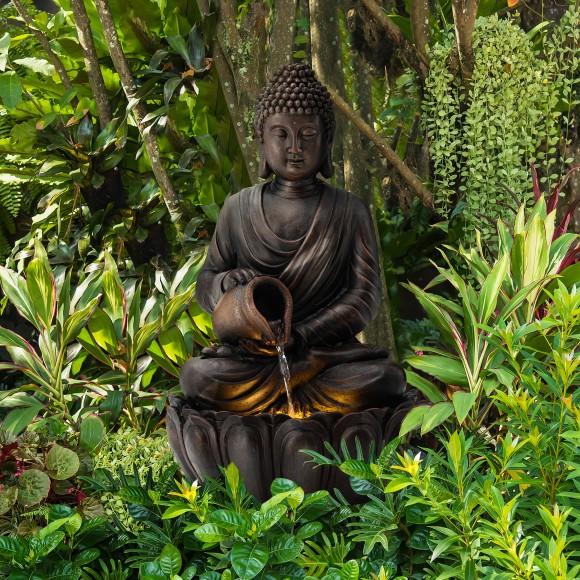 Glitzhome Glitzhome 20.5"H Zen-Style 2-Tiered Buddha Statue Polyresin Outdoor Fountain With Pump And LED Light (KD)