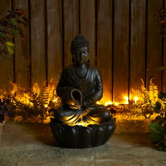 Glitzhome Glitzhome 20.5"H Zen-Style 2-Tiered Buddha Statue Polyresin Outdoor Fountain With Pump And LED Light (KD)