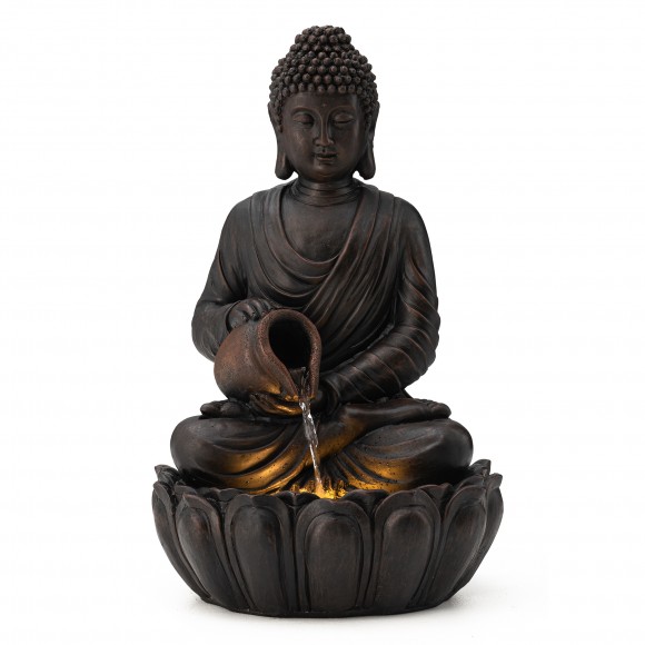 glitzhome Glitzhome 20.5"H Zen-Style 2-Tiered Buddha Statue Polyresin Outdoor Fountain with Pump and LED Light (KD)