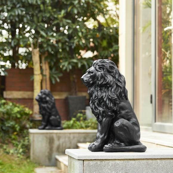 Glitzhome Glitzhome 20.75"H MGO Black Sitting Lion Garden Statue