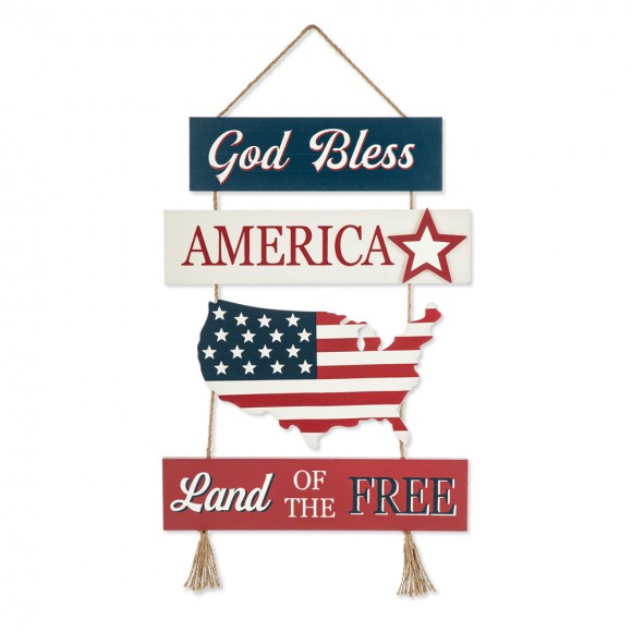 glitzhome Glitzhome 20.75"H Patriotic/Americana Word Sign Door Hanger