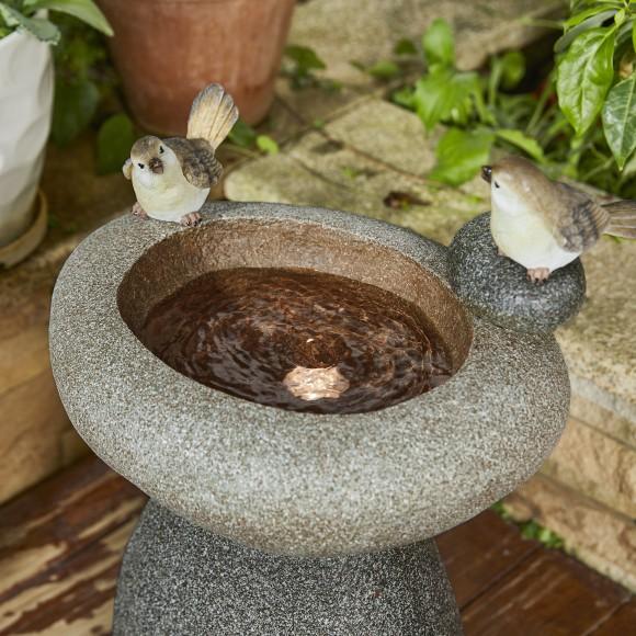 Glitzhome Glitzhome 20.75"H Zen-Style Faux Stone Texture Birdbath Polyresin Outdoor Fountain With Birds Pump And LED Light (KD)