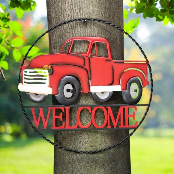 Glitzhome Glitzhome 20"D Farmhouse Metal Truck "WELCOME" Sign Wall Decor