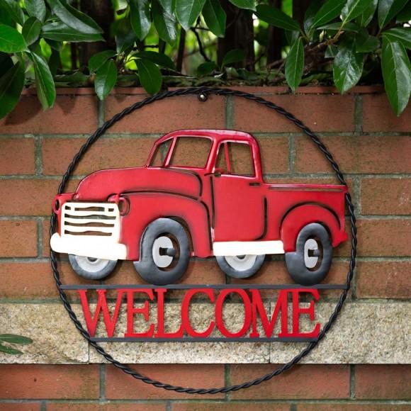Glitzhome Glitzhome 20"D Farmhouse Metal Truck "WELCOME" Sign Wall Decor