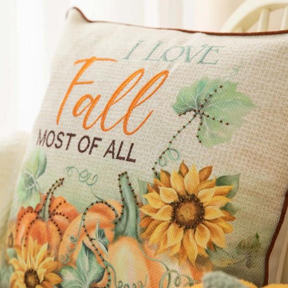 Glitzhome Glitzhome 20" Fall Embroidered Pumpkin Pillow