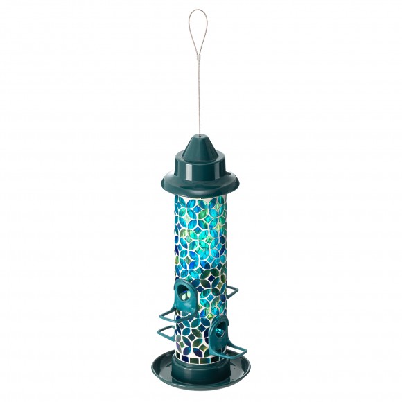 Glitzhome Glitzhome 20"H Glass Tall Hanging Blue/Green Mosaic Birdfeeder(KD)