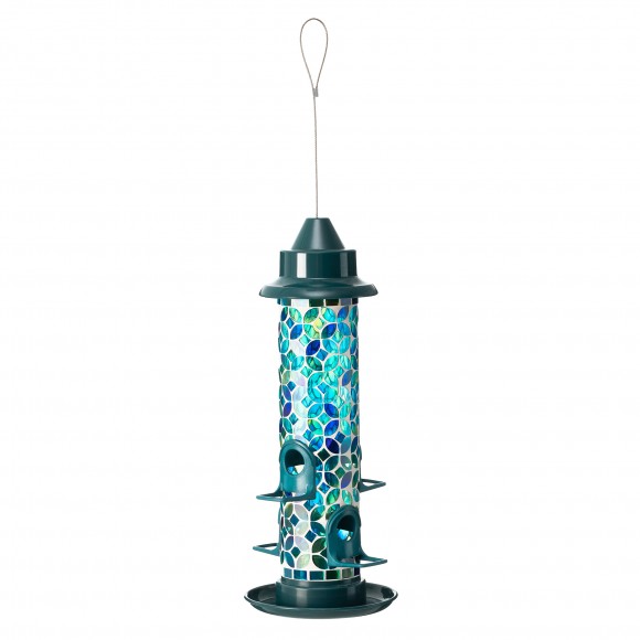 Glitzhome Glitzhome 20"H Glass Tall Hanging Blue/Green Mosaic Birdfeeder(KD)