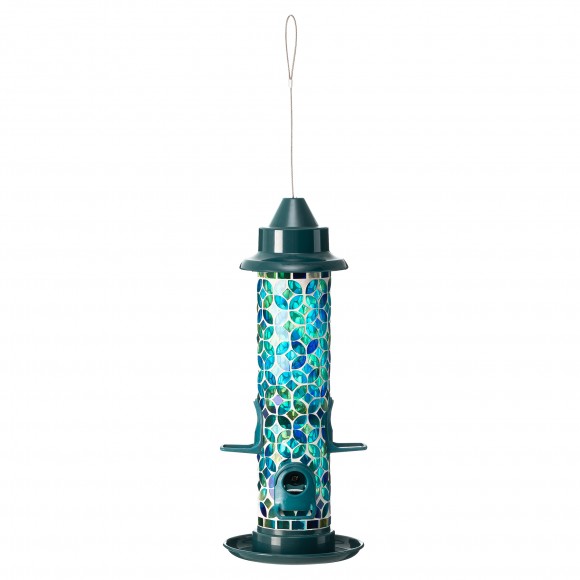 glitzhome Glitzhome 20"H Glass Tall Hanging Blue/Green Mosaic Birdfeeder(KD)