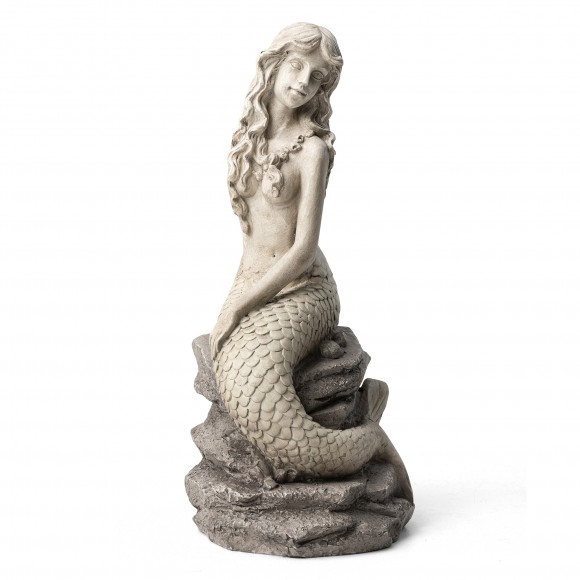 glitzhome Glitzhome 20"H MGO Concrete Finish Mermaid Garden Statue glitzhome Glitzhome 20"H MGO Concrete Finish Mermaid Garden Statue