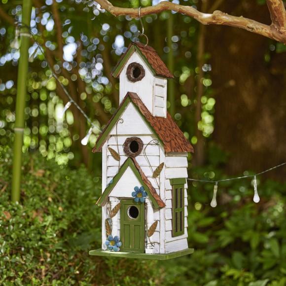 Glitzhome Glitzhome 20"H Oversized White And Green Distressed Solid Wood 3-Story Villa Decorative Outdoor Garden Birdhouse