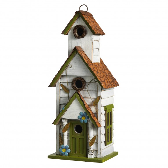 Glitzhome Glitzhome 20"H Oversized White And Green Distressed Solid Wood 3-Story Villa Decorative Outdoor Garden Birdhouse