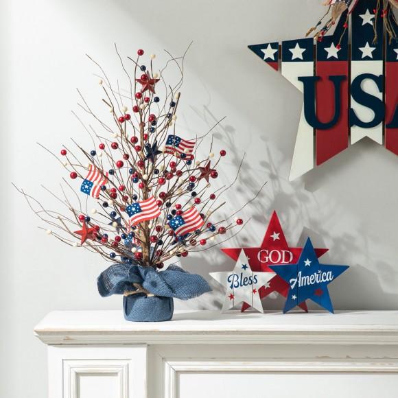 Glitzhome Glitzhome 20"H Patriotic/Americana Berry Table Tree