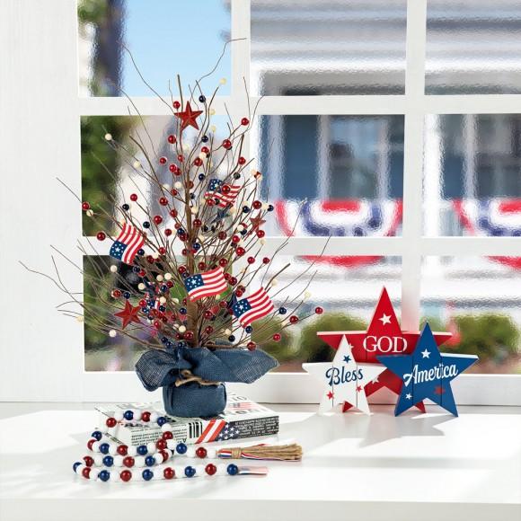 Glitzhome Glitzhome 20"H Patriotic/Americana Berry Table Tree