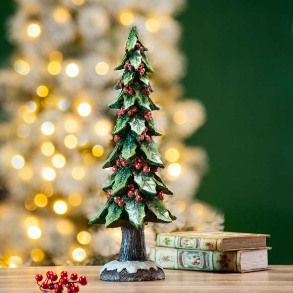 Glitzhome Glitzhome 20"H Resin Christmas Handcrafted Red Berry Table Tree Decor