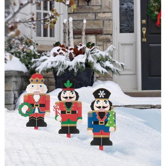 Glitzhome Glitzhome 20"H Wooden Nutcracker Yard Stake Set Of 3