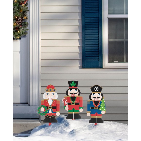 Glitzhome Glitzhome 20"H Wooden Nutcracker Yard Stake Set Of 3