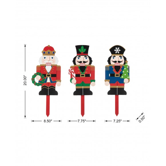Glitzhome Glitzhome 20"H Wooden Nutcracker Yard Stake Set Of 3