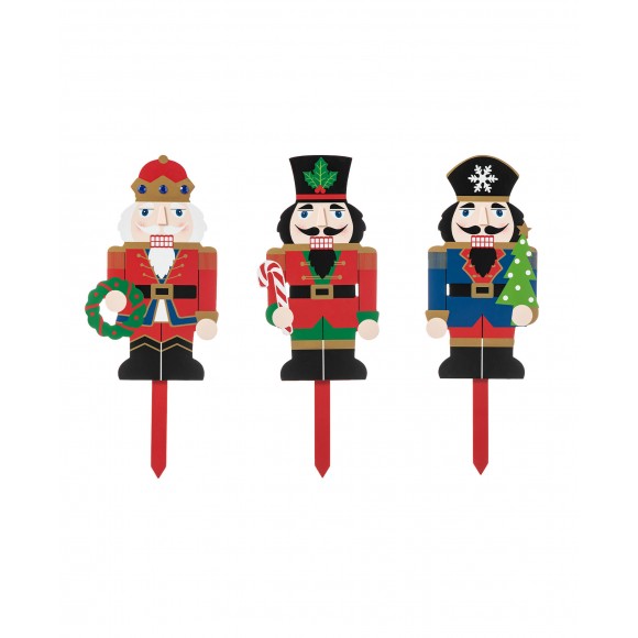 glitzhome Glitzhome 20"H Wooden Nutcracker Yard Stake Set of 3