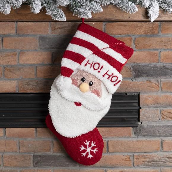 Glitzhome Glitzhome 20" Handmade Hooked 3D Santa Christmas Stocking Ho Ho