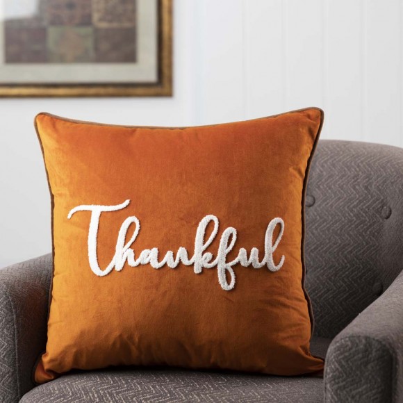 Glitzhome Glitzhome 20"L*20"W Velvet Pillow Cover With “Thankful” Word