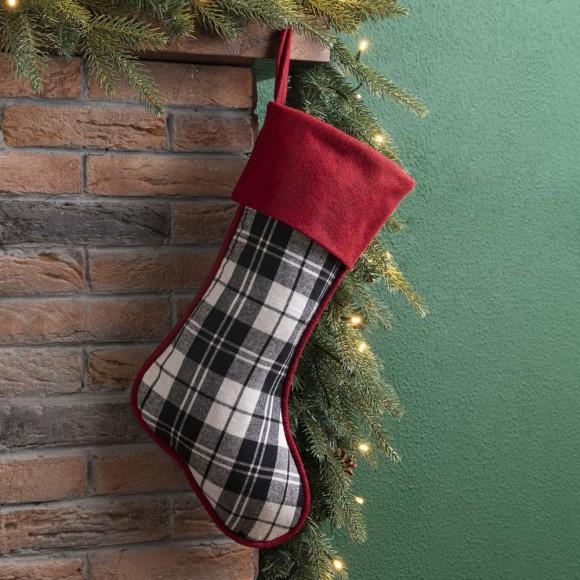 Glitzhome Glitzhome 20"L Black & White Plaid Fabric Christmas Stocking