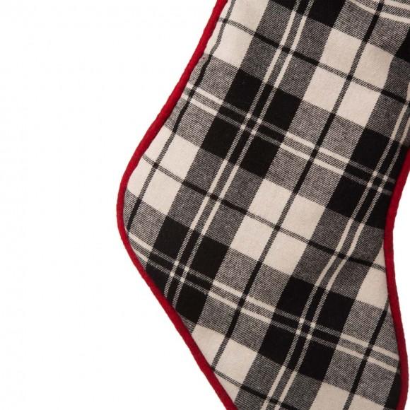 Glitzhome Glitzhome 20"L Black & White Plaid Fabric Christmas Stocking