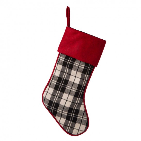 glitzhome Glitzhome 20"L Black & White Plaid Fabric Christmas Stocking