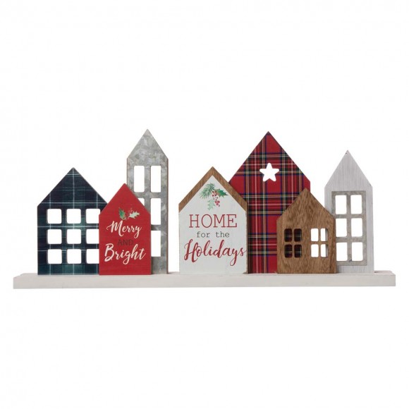 glitzhome Glitzhome 20"L Metal & Wooden Christmas House Table Décor