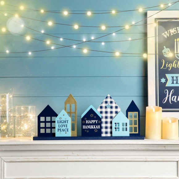 Glitzhome Glitzhome 20"L Wooden Hanukkah House Table Decor
