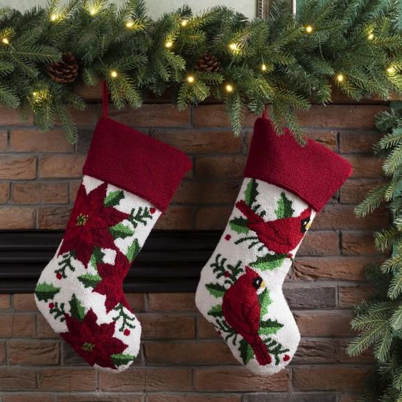 Glitzhome Glitzhome 21.00"L Poinsettia Hooked Stocking