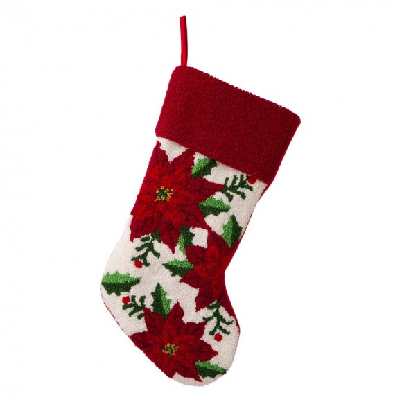 glitzhome Glitzhome 21.00"L Poinsettia Hooked Stocking