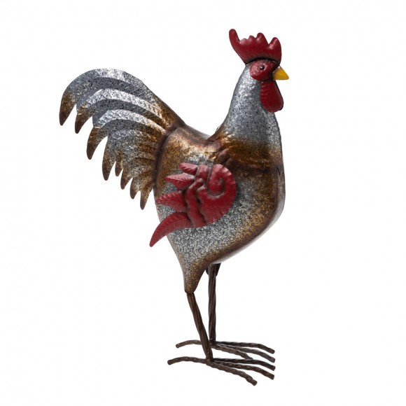 glitzhome Glitzhome 21.25"H Farmhouse Rustic Galvanized Metal Rooster Statue Décor