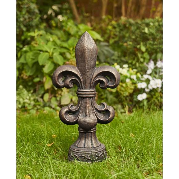 Glitzhome Glitzhome 21.25"H MGO Bronze Standing Fleur De Lis Garden Statue