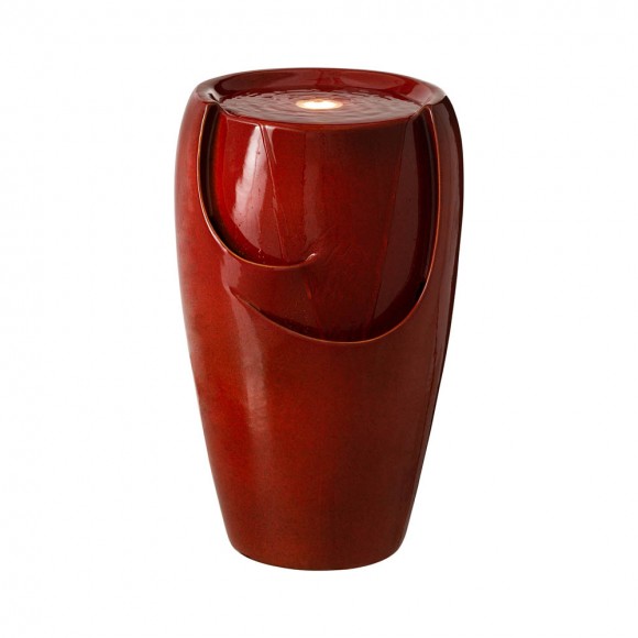 glitzhome Glitzhome 21.25"H Red Ceramic Pot Fountain with Pump and LED Light
