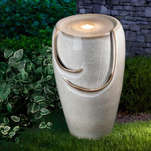 Glitzhome Glitzhome 21.25"H Sand Beige Ceramic Pot Fountain With Pump And LED Light