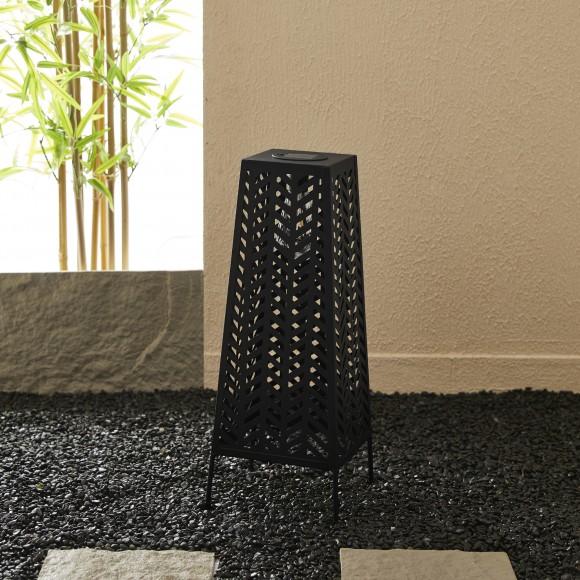 Glitzhome Glitzhome 21.5"H Metal Geometric Solar Powered Floor Lantern With Edison Bulb