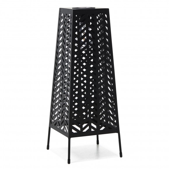 Glitzhome Glitzhome 21.5"H Metal Geometric Solar Powered Floor Lantern With Edison Bulb