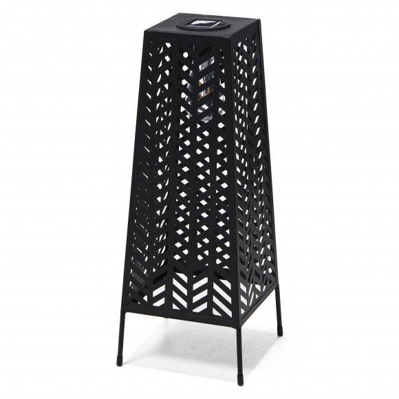 glitzhome Glitzhome 21.5"H Metal Geometric Solar Powered Floor Lantern with Edison Bulb