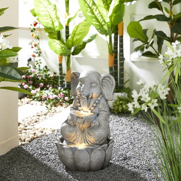 Glitzhome Glitzhome 21.75"H 2-Tiered Zen-Style Concrete Elephant Polyresin Outdoor Fountain With Pump And LED Light (KD)