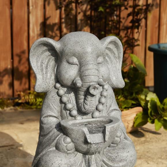 Glitzhome Glitzhome 21.75"H 2-Tiered Zen-Style Concrete Elephant Polyresin Outdoor Fountain With Pump And LED Light (KD)