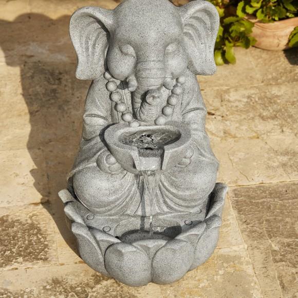 Glitzhome Glitzhome 21.75"H 2-Tiered Zen-Style Concrete Elephant Polyresin Outdoor Fountain With Pump And LED Light (KD)