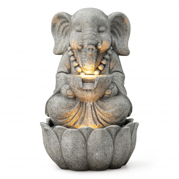 glitzhome Glitzhome 21.75"H 2-Tiered Zen-Style Concrete Elephant Polyresin Outdoor Fountain with Pump and LED Light (KD)