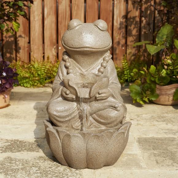 Glitzhome Glitzhome 21.75"H 2-Tiered Zen-Style Frog Sand Beige Polyresin Outdoor Fountain With Pump And LED Light (KD)