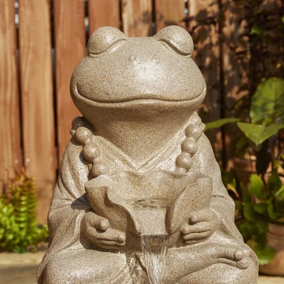 Glitzhome Glitzhome 21.75"H 2-Tiered Zen-Style Frog Sand Beige Polyresin Outdoor Fountain With Pump And LED Light (KD)