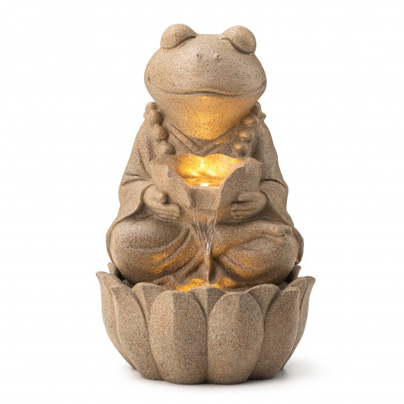 glitzhome Glitzhome 21.75"H 2-Tiered Zen-Style Frog Sand Beige Polyresin Outdoor Fountain with Pump and LED Light (KD)