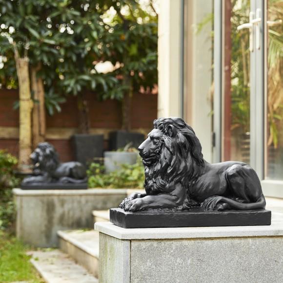 Glitzhome Glitzhome 21.75"L MGO Black Lying Lion Garden Statue