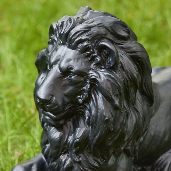 Glitzhome Glitzhome 21.75"L MGO Black Lying Lion Garden Statue