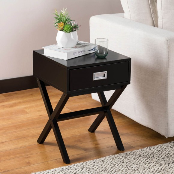 Glitzhome Glitzhome 21.85"H Black Wooden X-leg End Table With 1 Drawer